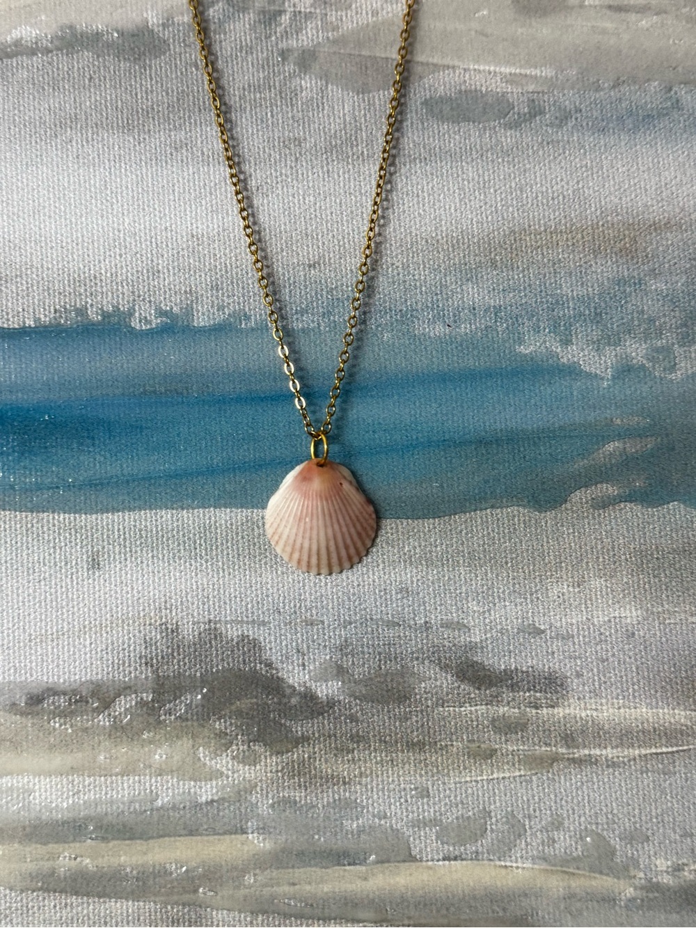 Pink Scallop Shell Necklace W Gold Plated Stainless Steel Chain